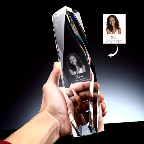 Custom Photo Glass Trophy - Elegant Hexagonal Design